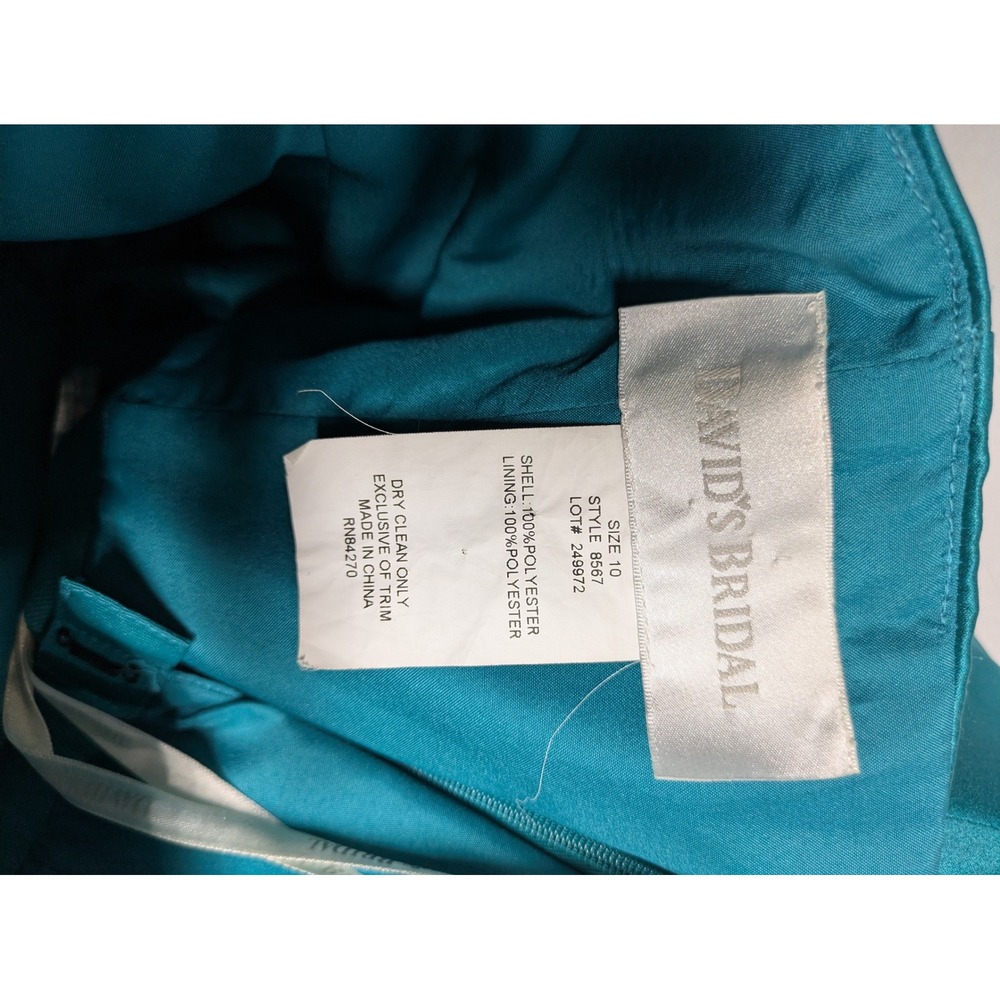 David's Bridal Strapless Gown Womens 10 Teal Ruched Satin Formal Bridesmaid 8567 - Picture 2 of 11
